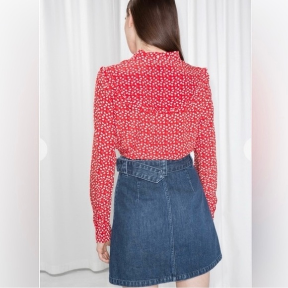 & Other Stories Heart Print Buttondown Top Blouse 2 Valentine’s Day Holiday Red - Picture 3 of 11